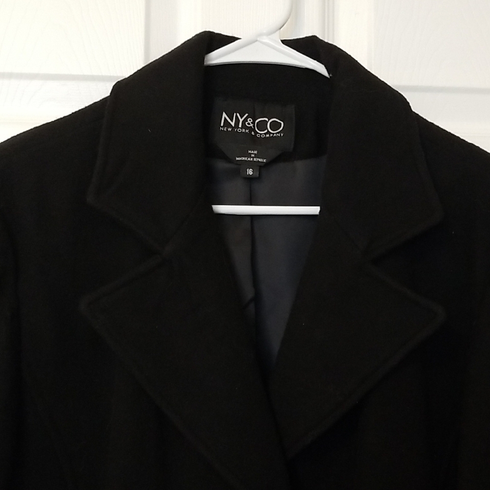 New York & Company Black Trench Coat Classic Wool-Blend
